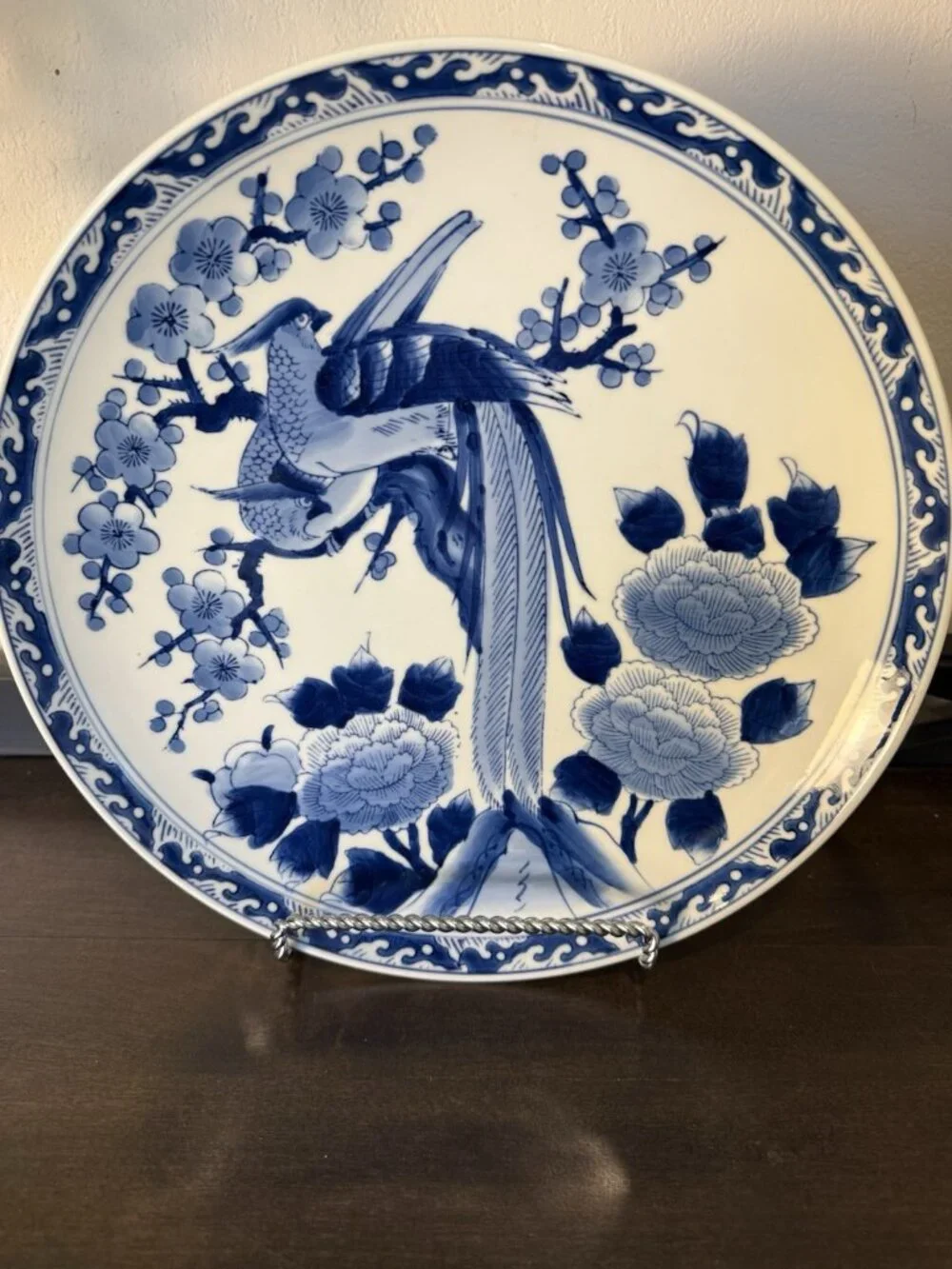 1960s  12” Japanese ARITA Imari Blue and White PHOENIX Bird LARGE Charger Plate
